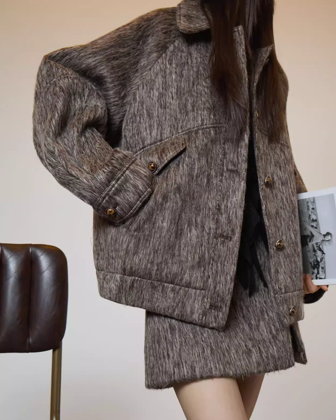 Vintage Mocha Brown Wool Jacket / Mini Skirt SUY0017