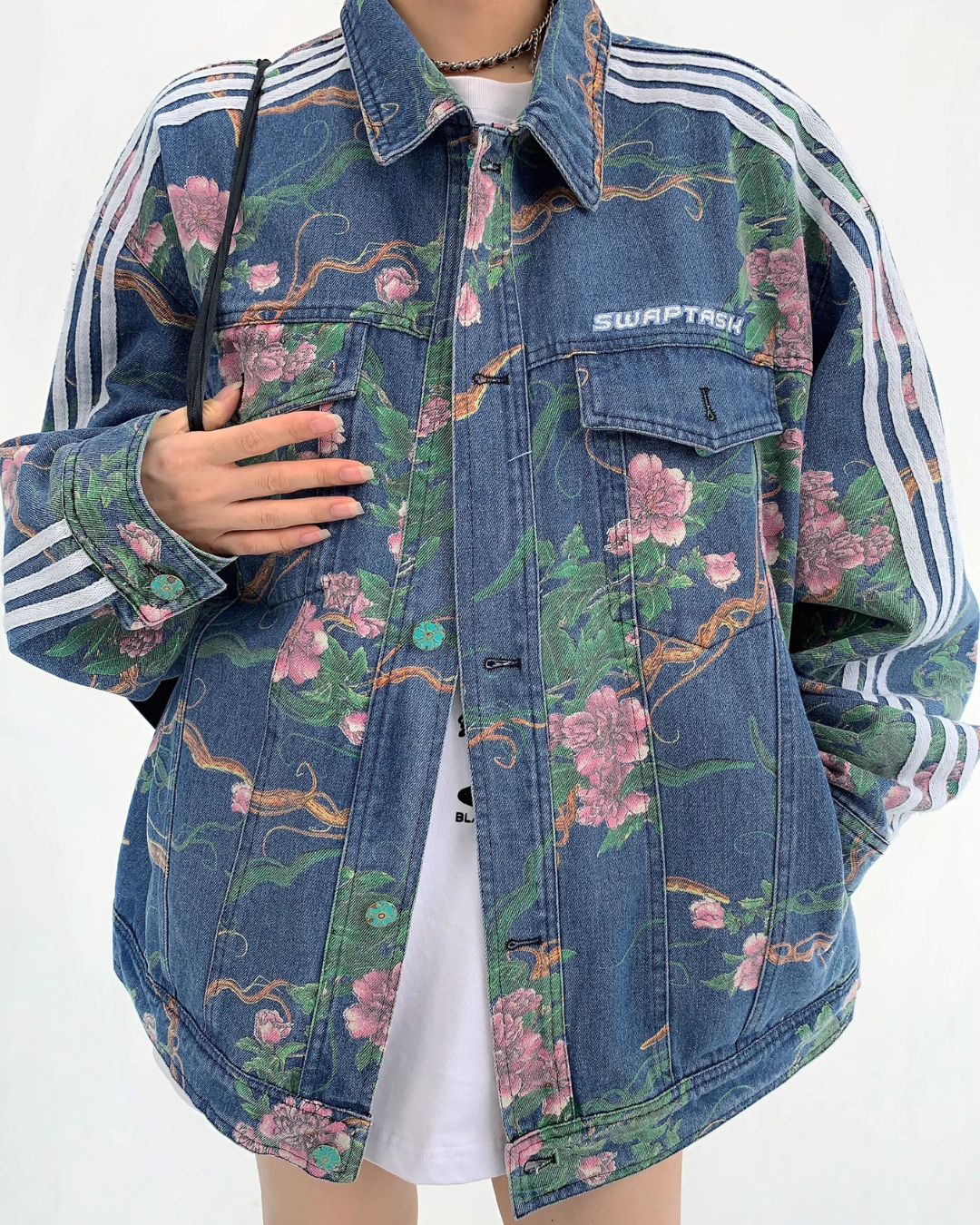 Floral Design Sideline Denim Jacket YLS0139