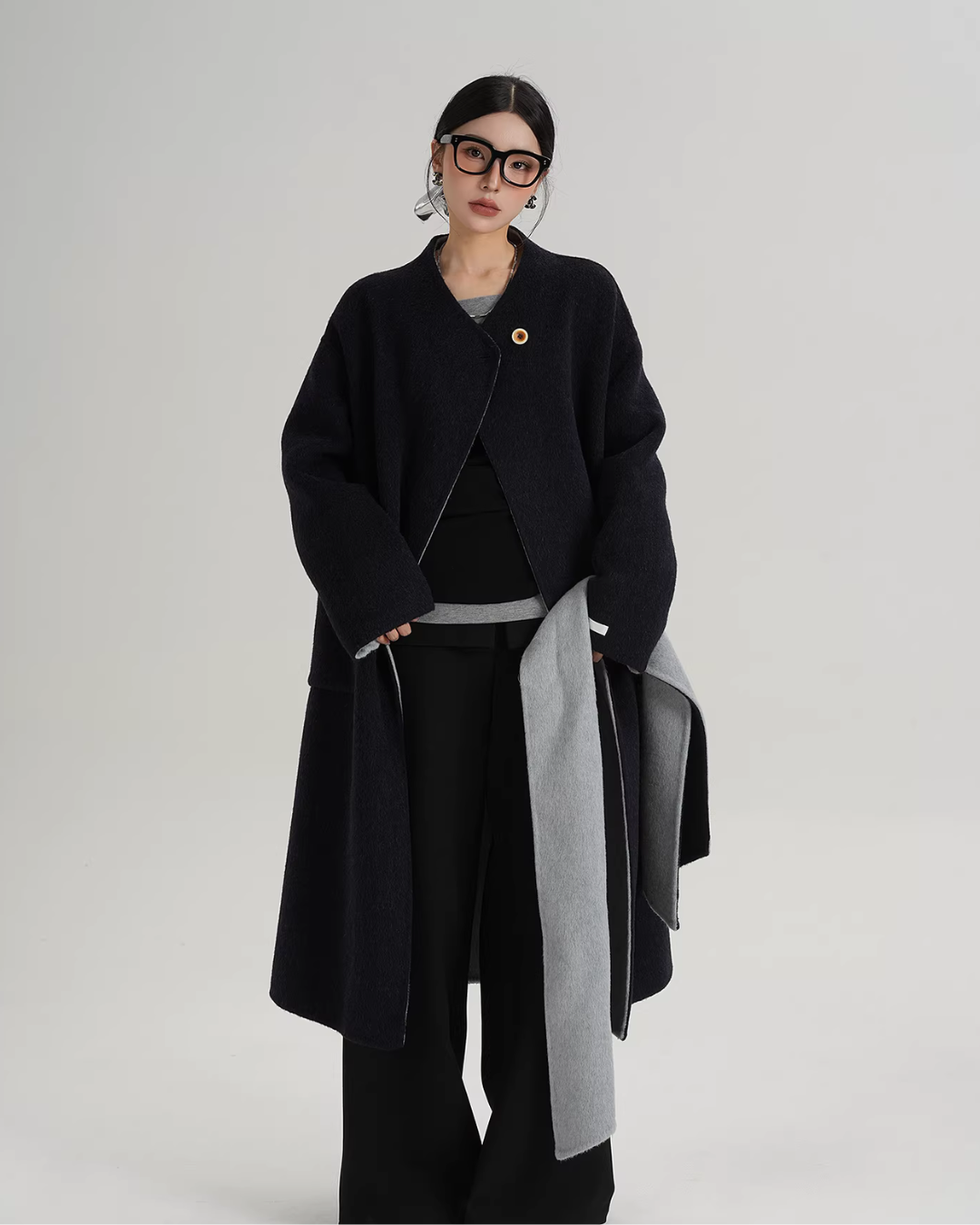 Scarf Collarless Coat SRS0412