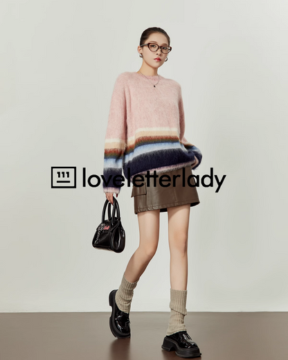 Pastel Striped Pullover Crewneck Knit LLA0391