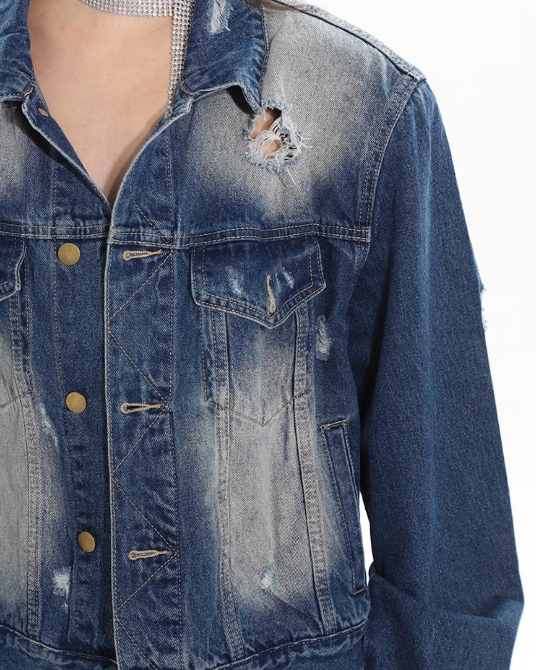 Vintage Denim Jacket & Wide Damaged Denim Pants CCS0005