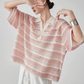 Sheer Border Pattern Polo Sweater FER0351