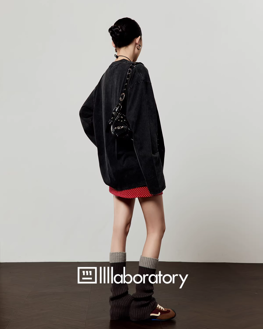 Cat Print Long Sleeve T-shirt / Polka Dot Mini Skirt LLA0593