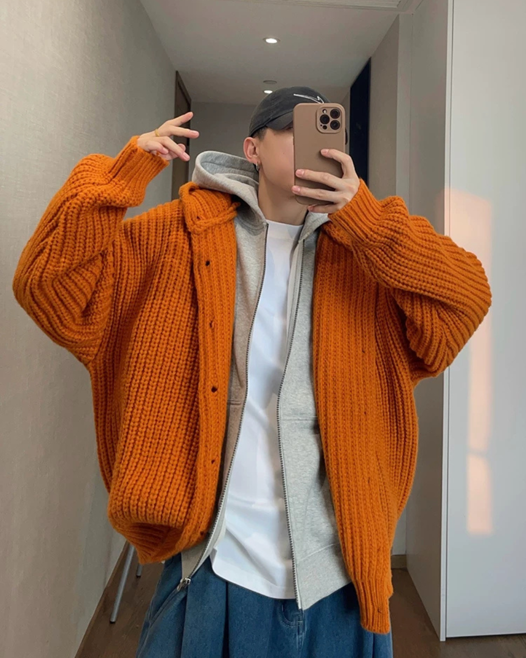 Loose-Gauge Hooded Rib Knit Cardigan DAZ0011
