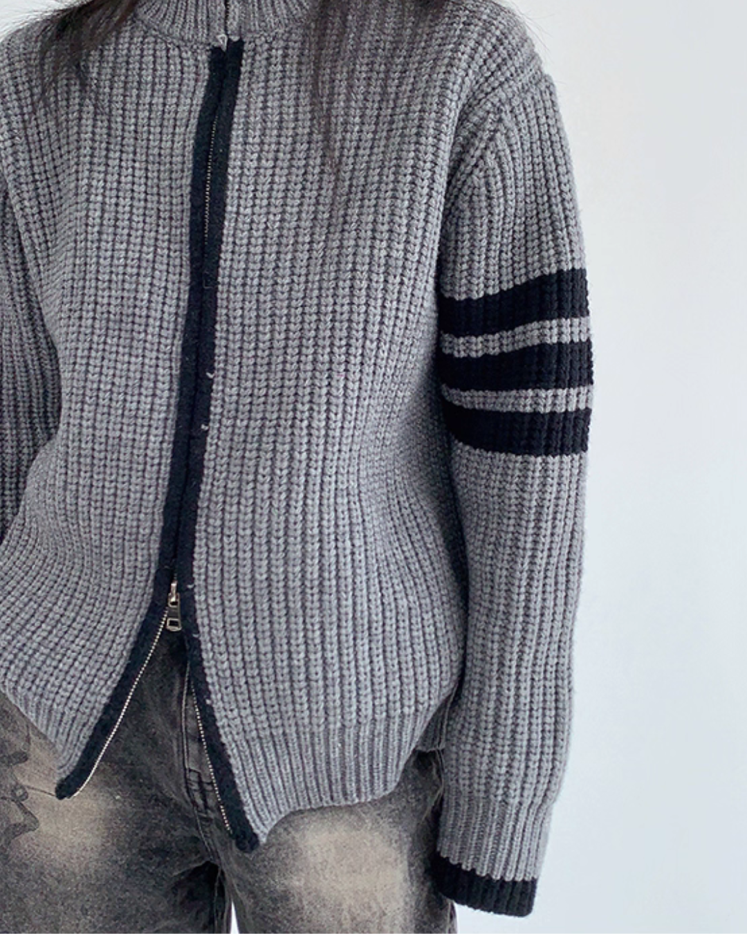 Stand Neck Double Zip Knit YLS0968