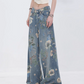 Flower Design Wide Denim Pants ABW0013