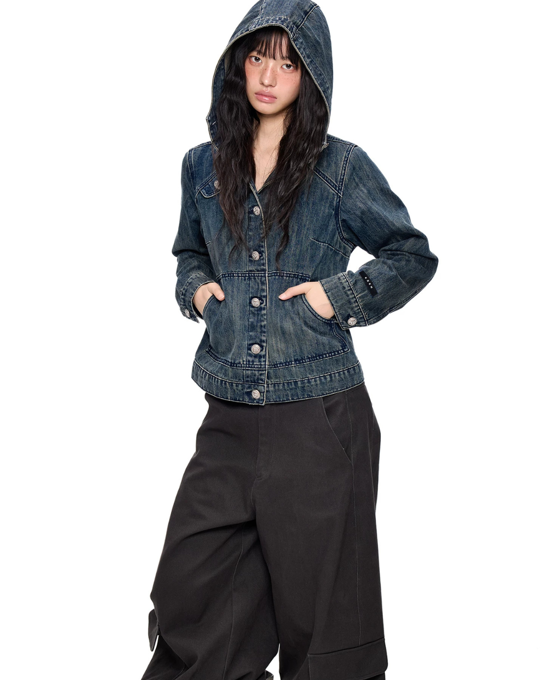 Washed Vintage Hoodie Denim Cardigan EZK0109