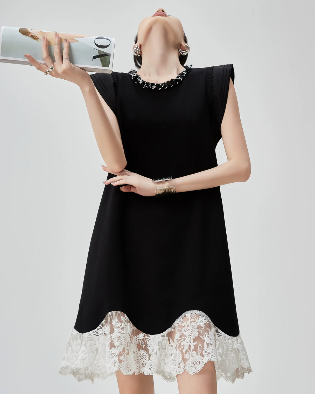 Lace Switching Asymmetry Dress FER0139