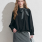 Ribbon Collar Long-Sleeve Blouse / Polka Dot Skirt NEP0002
