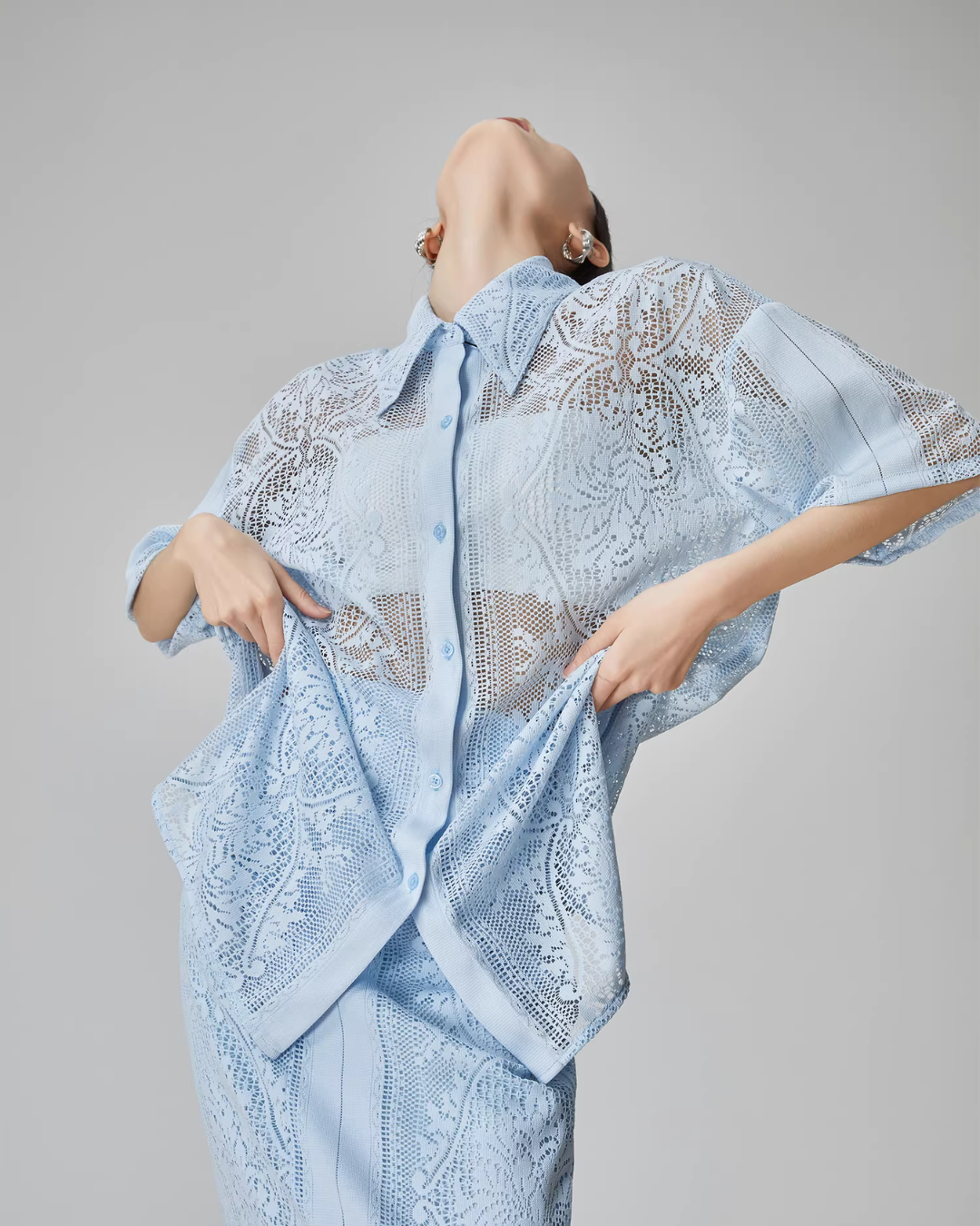 Panel Lace Color Shirt / Ornament Panel Lace Skirt FER0107