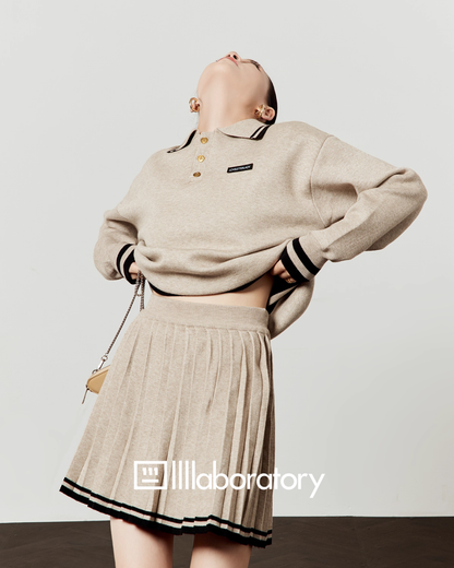 Cream Beige Knit Top / Pleated Skirt LLA0544