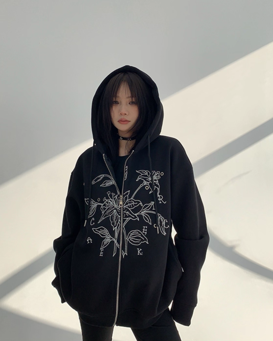 Floral Embroidery Hood Jacket YLS0934