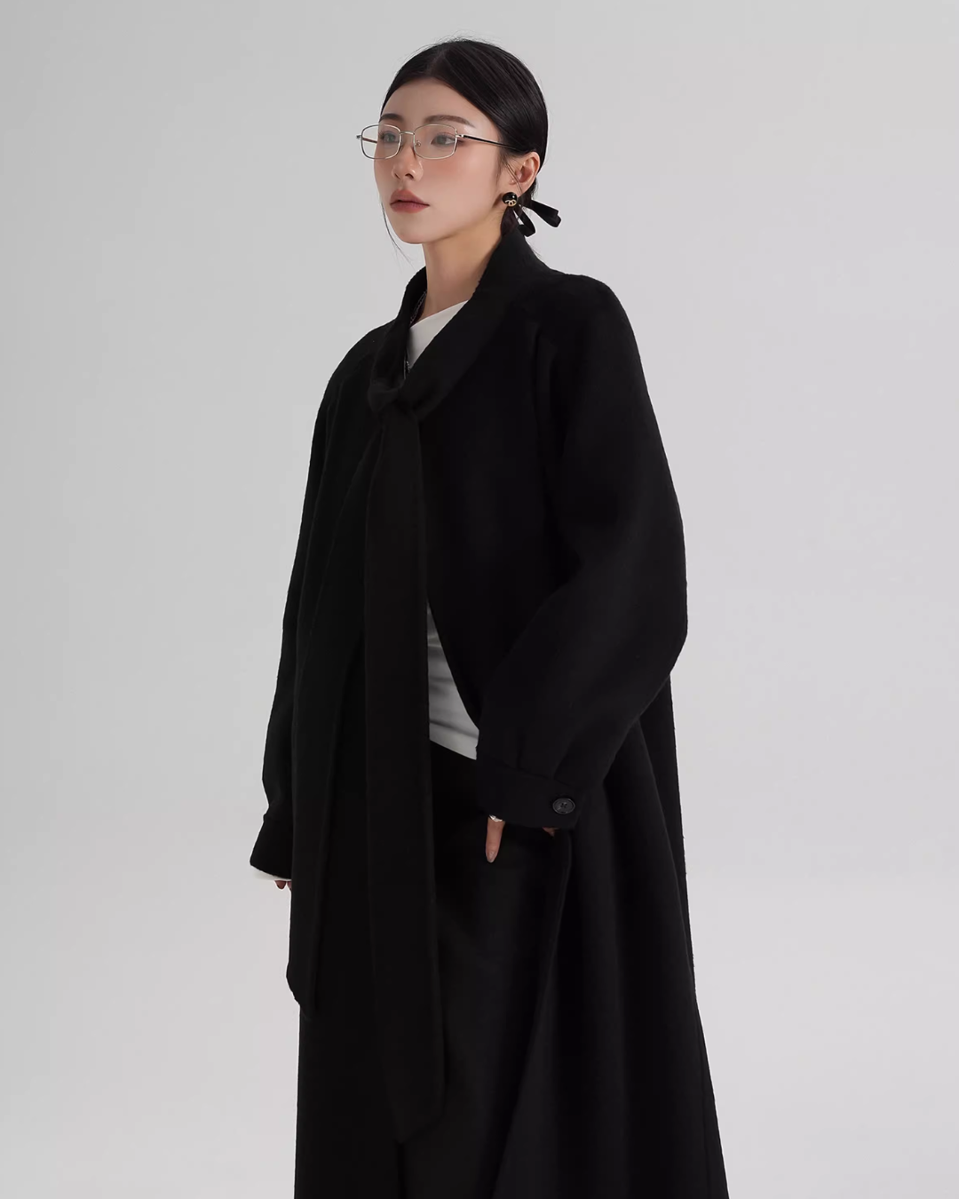 Tie Collar Long Coat SRS0384