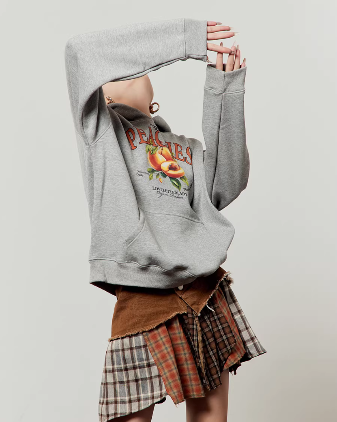 Fruit Print Sweat Hoodie / Docking Mini Skirt LLA0644