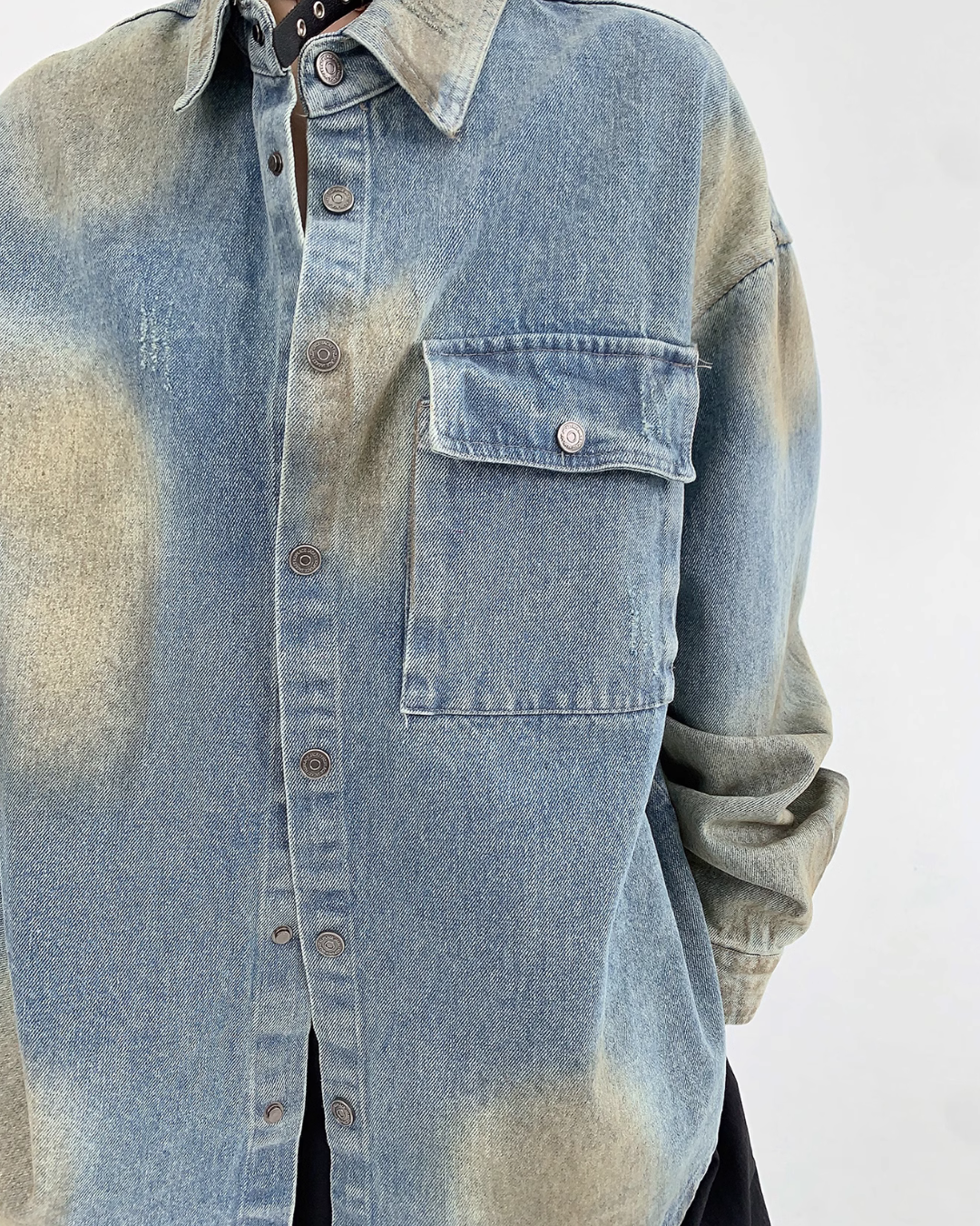 Distressed Denim Shirt Jacket YLS0451