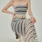 Striped Tube Top / Back Slit Long Skirt LLA0115