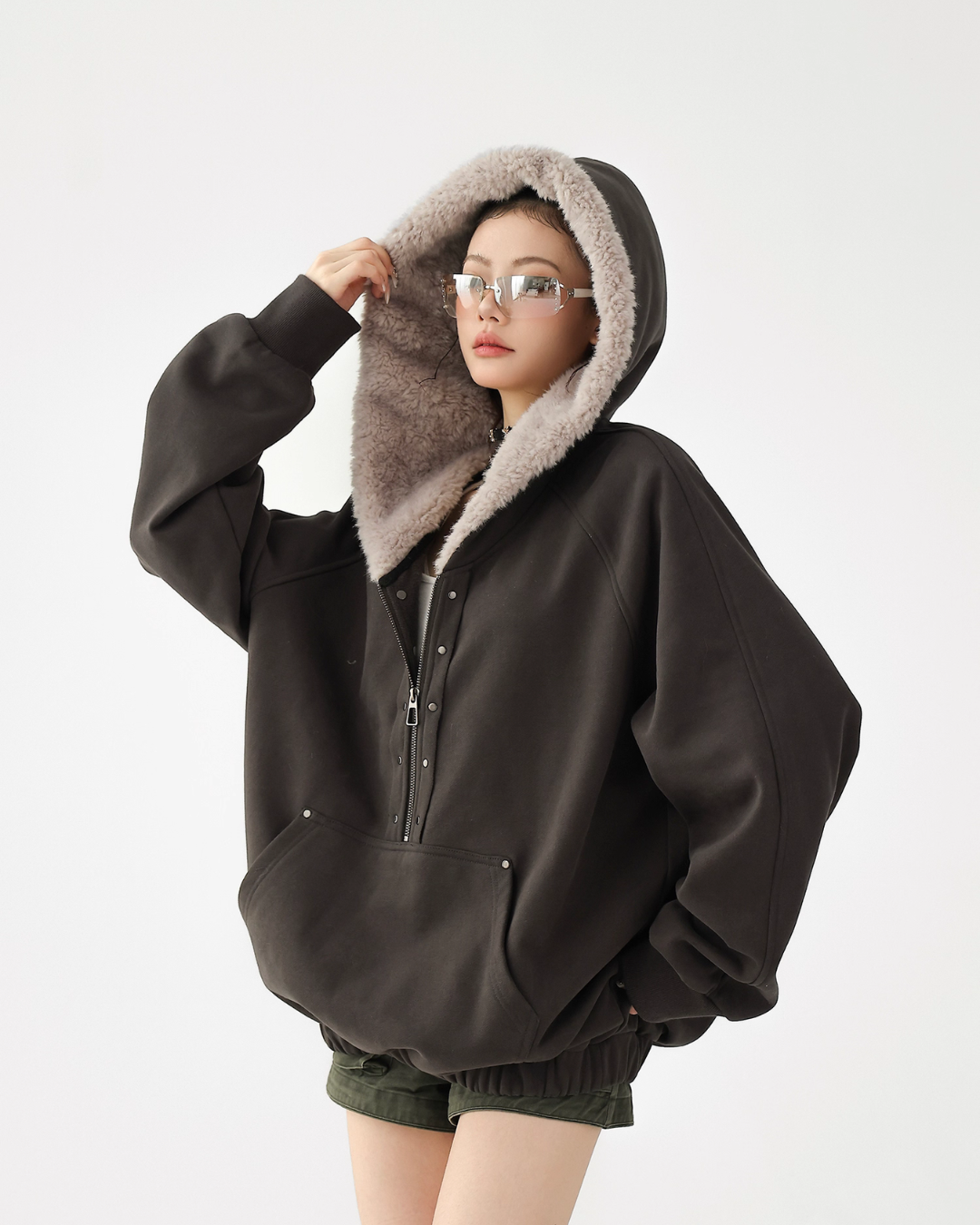 Duty Half Zip Collar Fleece Hoodie ACS0321
