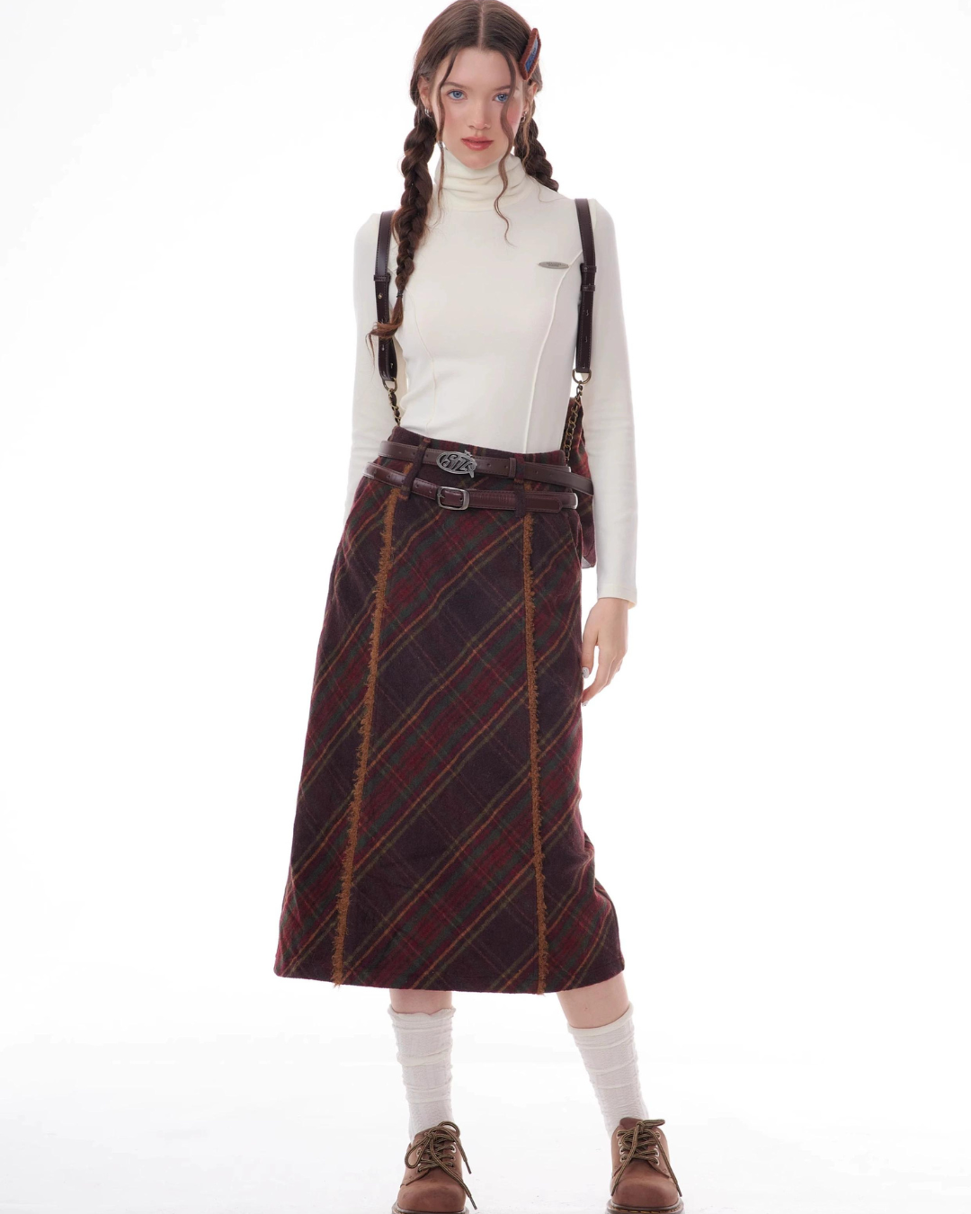 Slim Dark Red Plaid Skirt ZZF0341