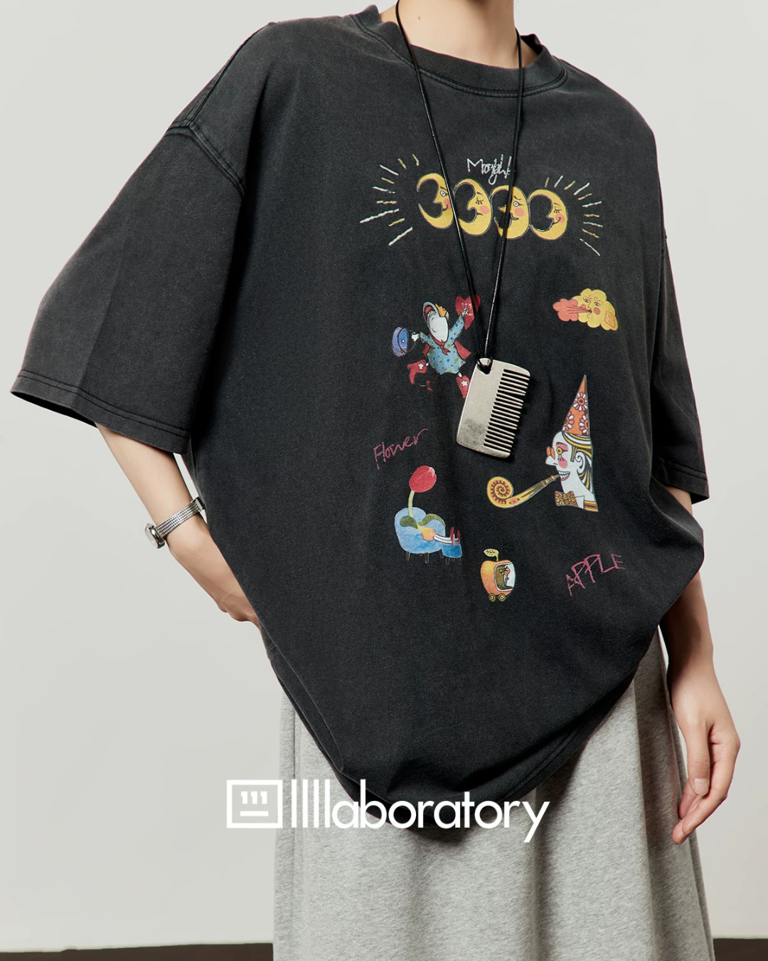 Vintage Print Short-Sleeve T-Shirt / Sweat Long Skirt LLA0653