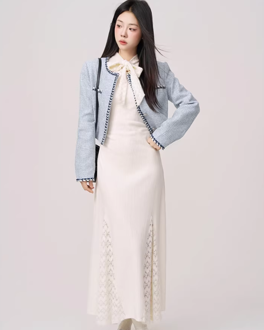 Color Contrast Stitch Tweed Jacket WDB0018