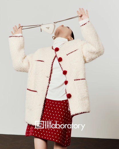 Red Pom-Pom Coat / Red Polka Dot Skirt LLA0575