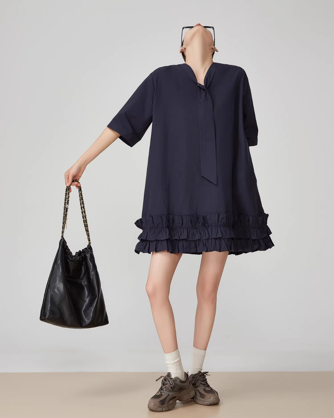 Bow-tie Hem Frill Mini Dress FER0103