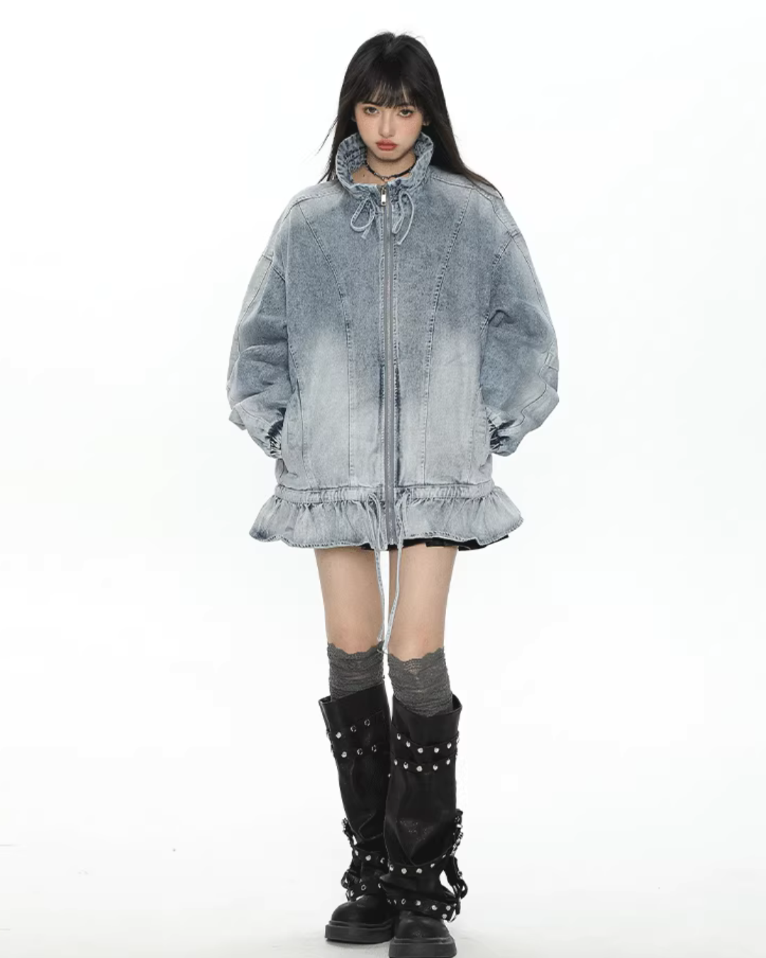 Stand Collar Flare Denim Jacket BGS0048