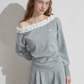 Frill Off-Shoulder Sweat Top / Wide Sweat Pants NEP0001