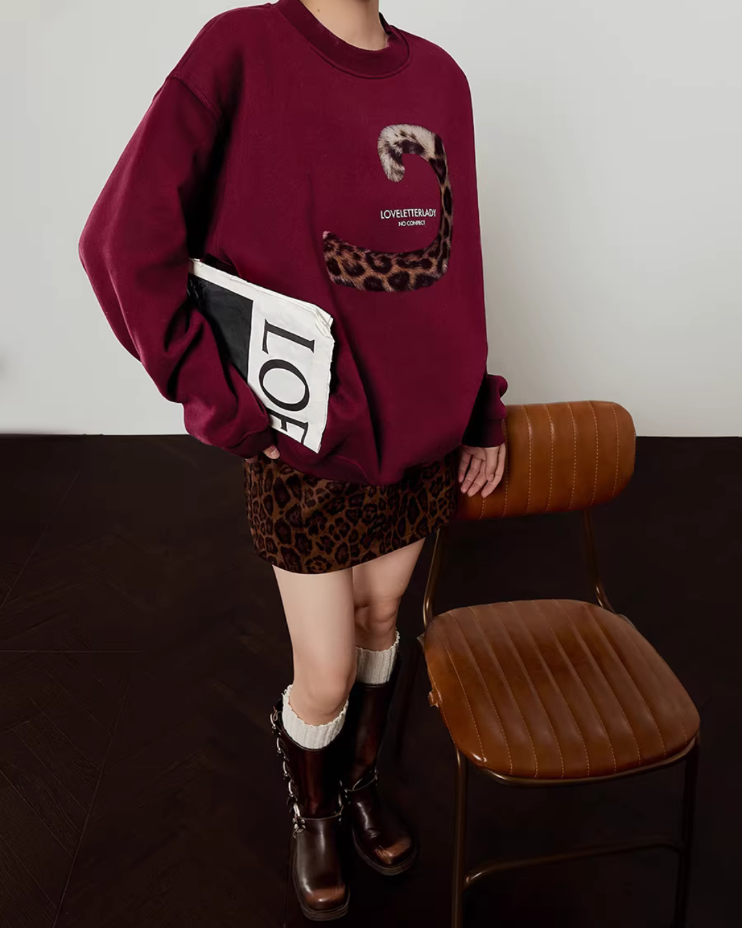 Tiger Tail Sweatshirt / Leopard Mini Skirt LLA0635