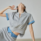 Blue Color-Block Ribbed Zip Top / Long Skirt FER0312