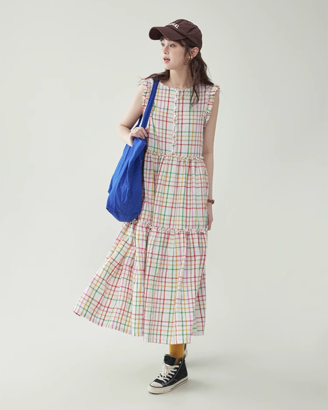 Colorful Check Cotton Sleeveless Dress AMU0019