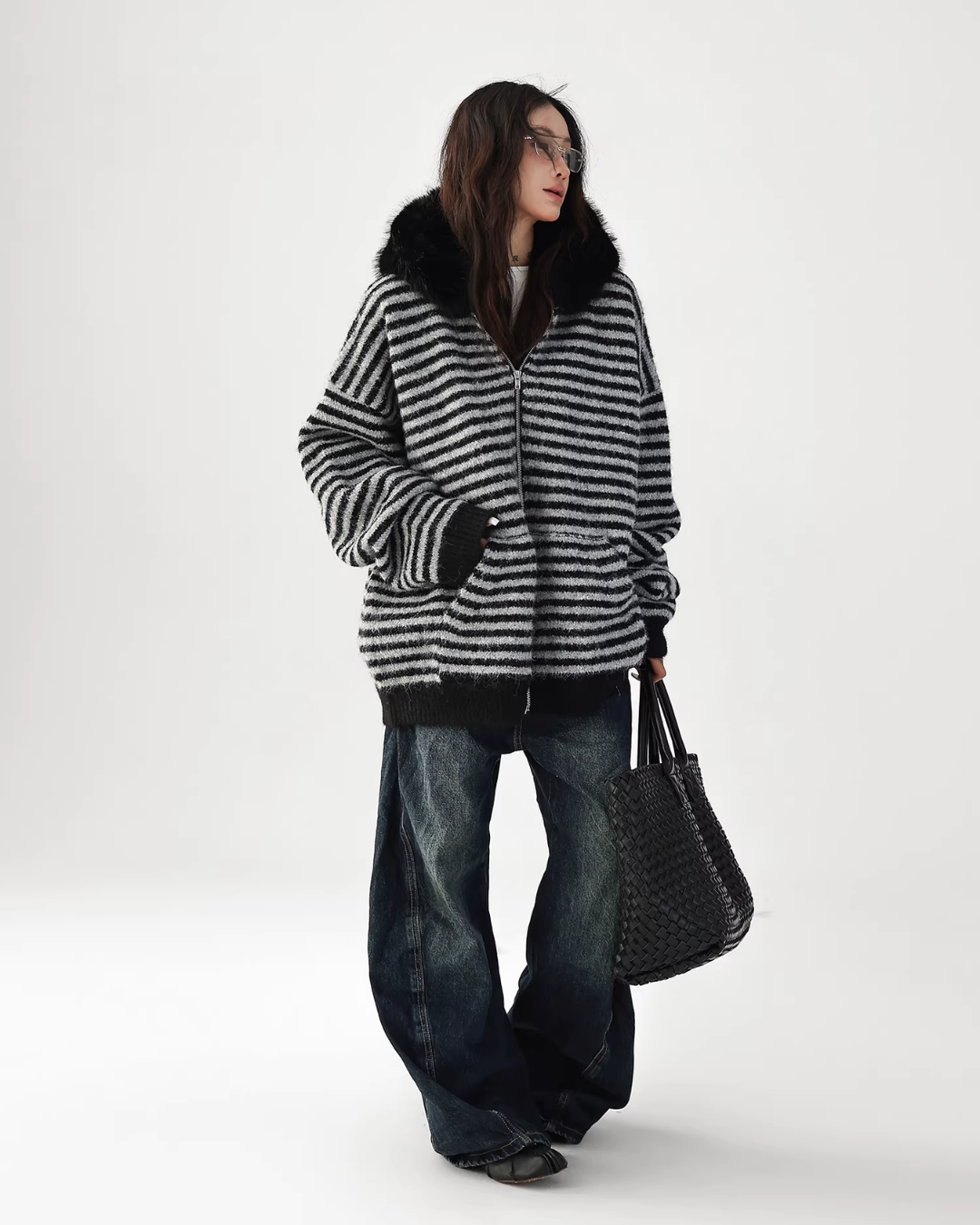 Striped Wool Loose Hoodie ACS0350