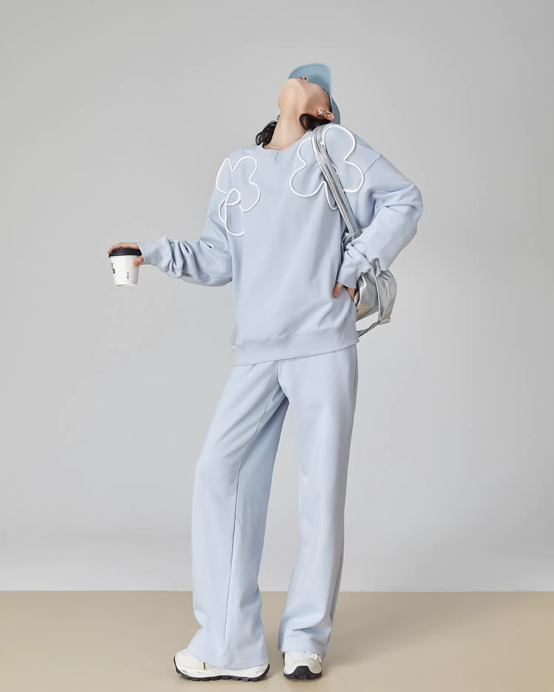 Floral Decorative Crewneck Pullover Top / Wide-Leg Pants FER0040