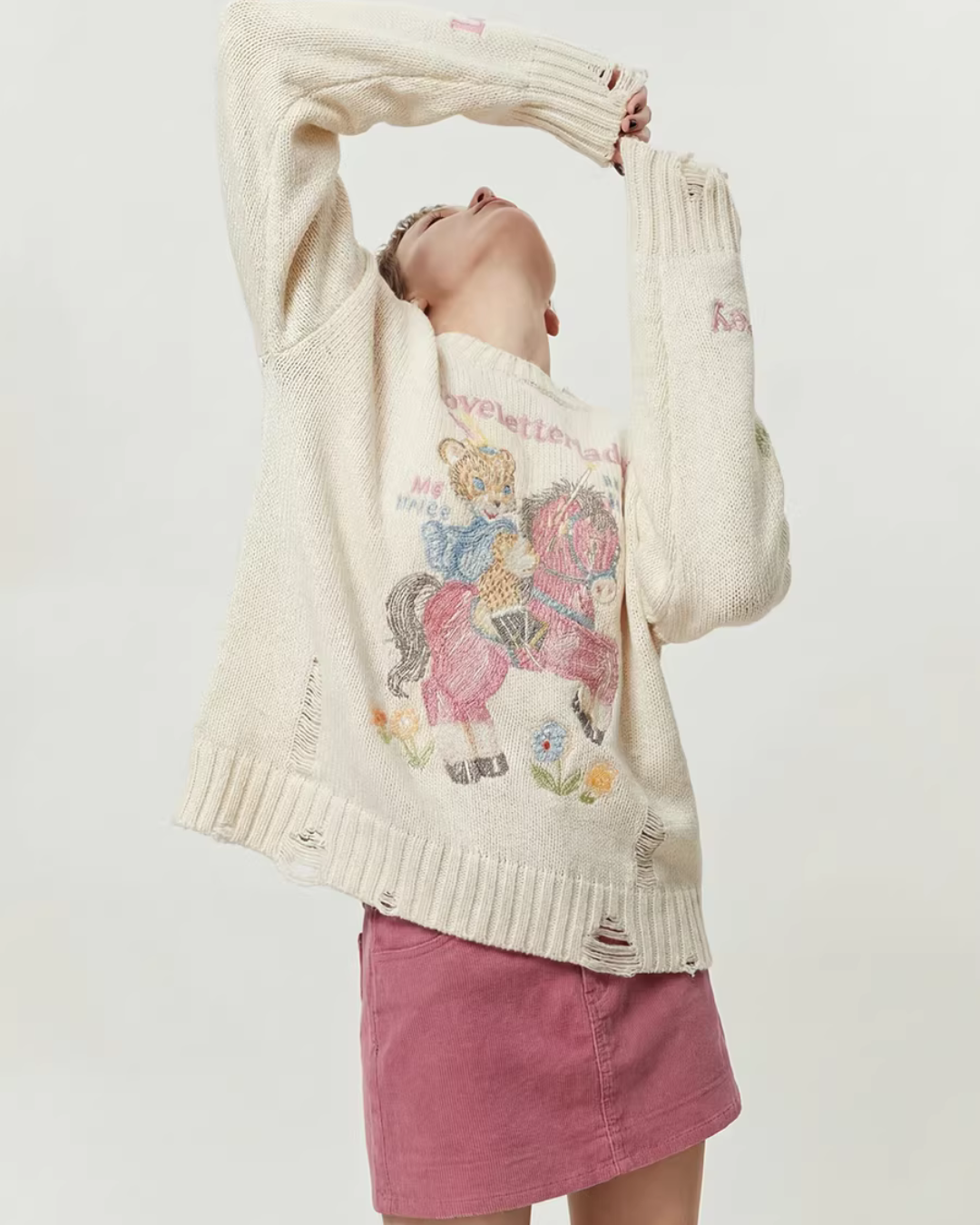 Crew Neck Printed Top / Pink Mini Skirt LLA0631