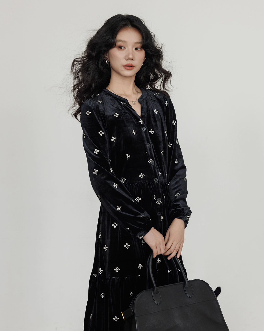 V-Neck Velvet Long Dress VAS0177