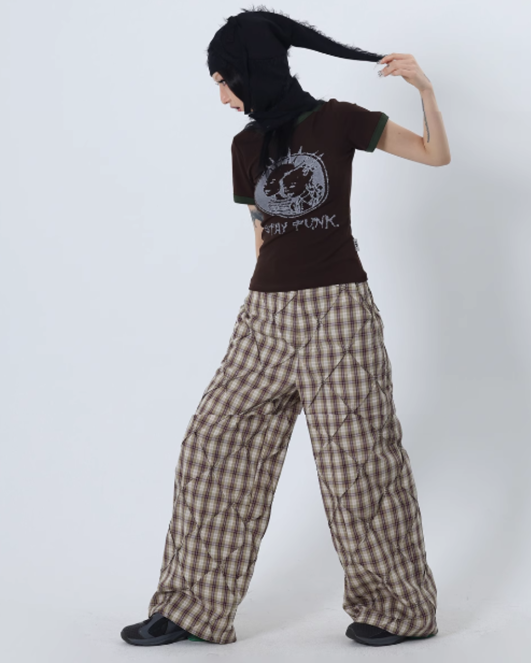 Check Stretch Wide Pants FZK0079