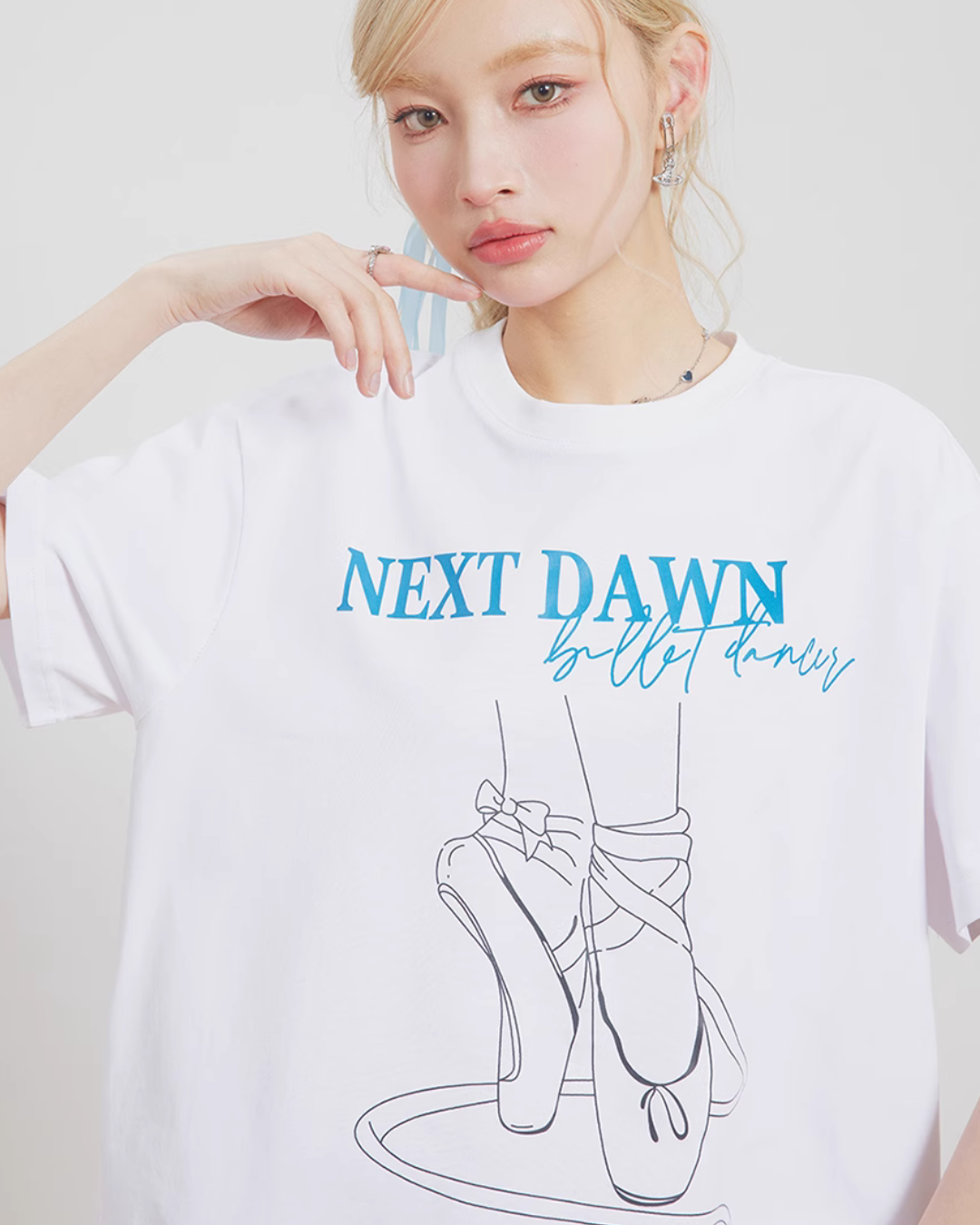 Ballet Shoes Print Loose T-Shirt NXD0006