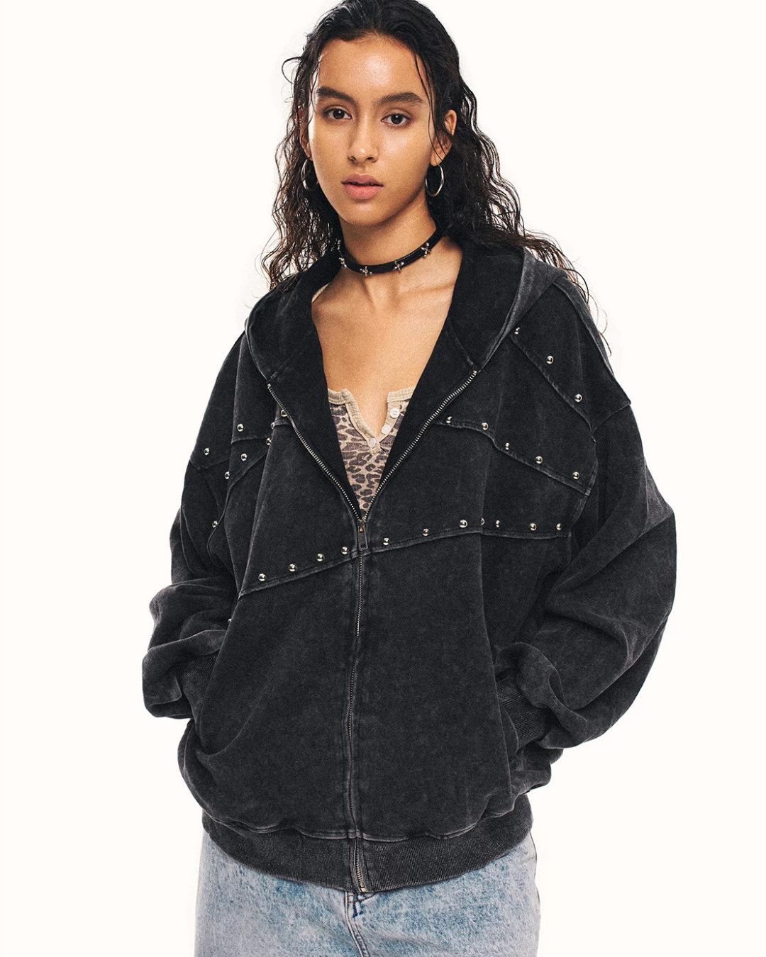 Studded Zip-Up Hoodie ZTS0031