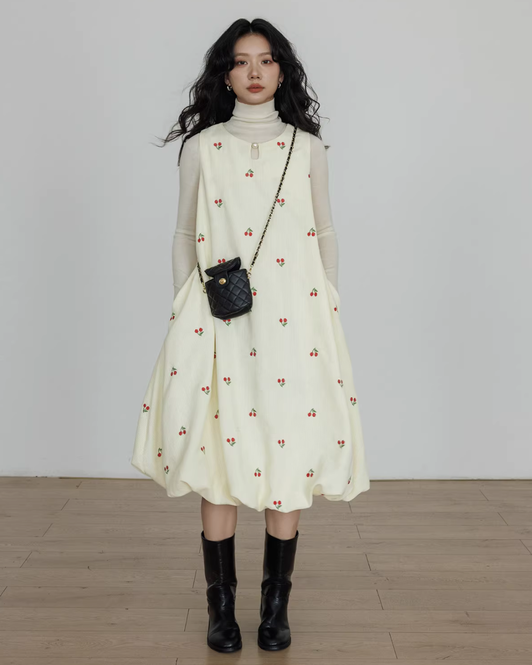 Crew Neck Cherry Vest Dress VAS0187