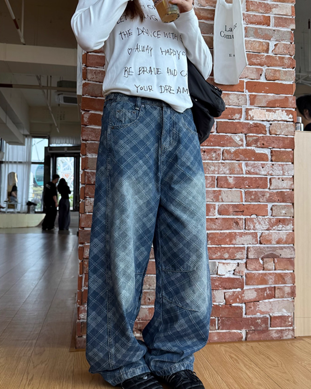 Retro Plaid Curved Knife Jeans CYE0035