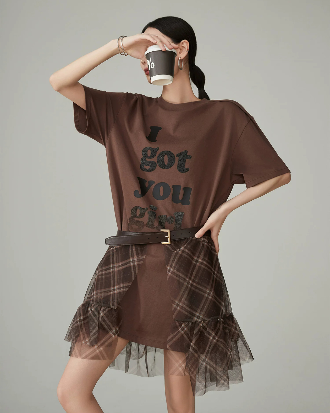 Checked Tulle Docking Mini Dress FER0163