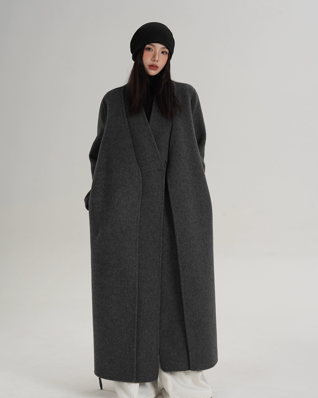 V-Neck Wool Long Coat SRS0387