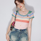 Colorful Border Knit Short Sleeve Cardigan ZZF0214