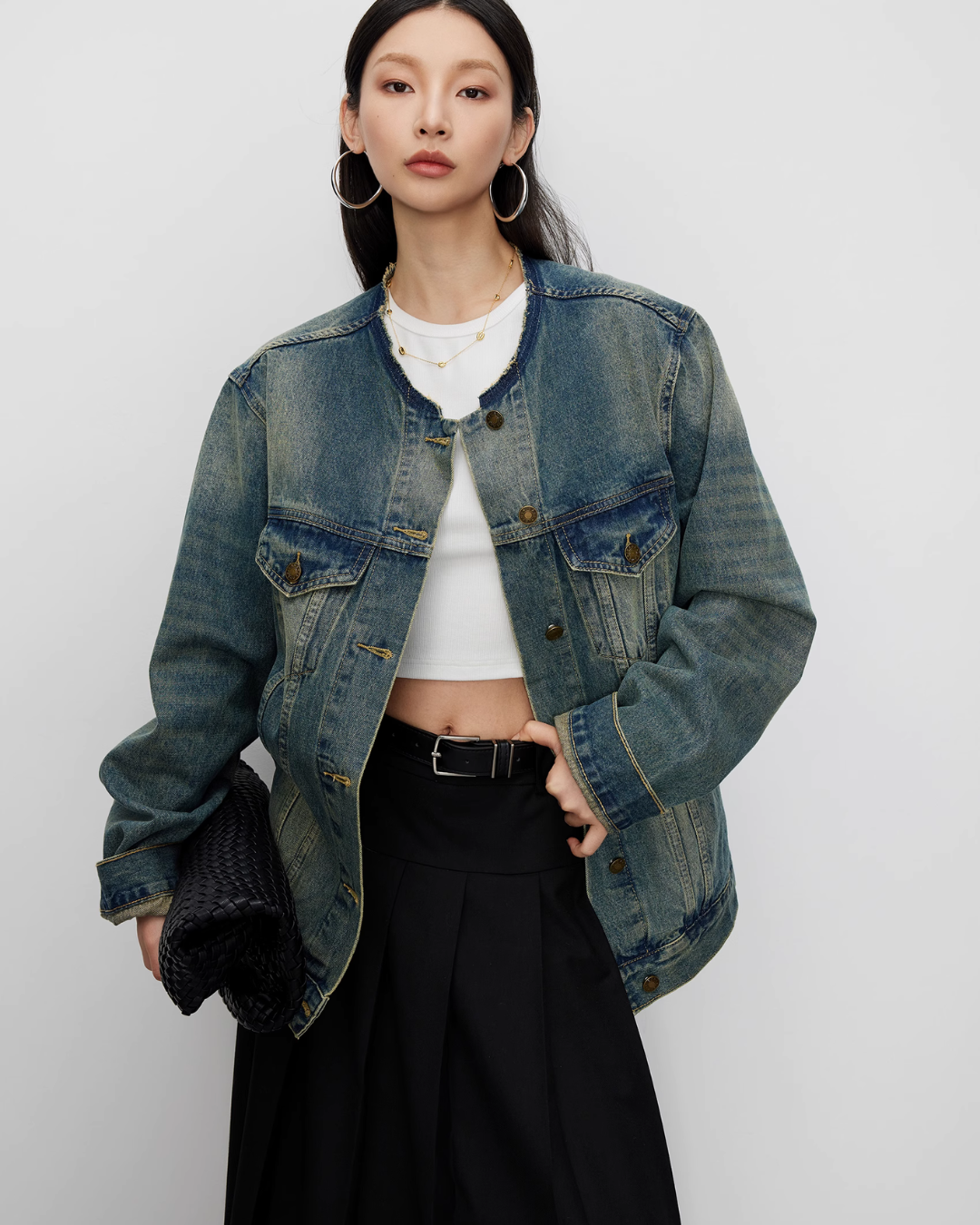 Collarless Short Denim Jacket JLC0005