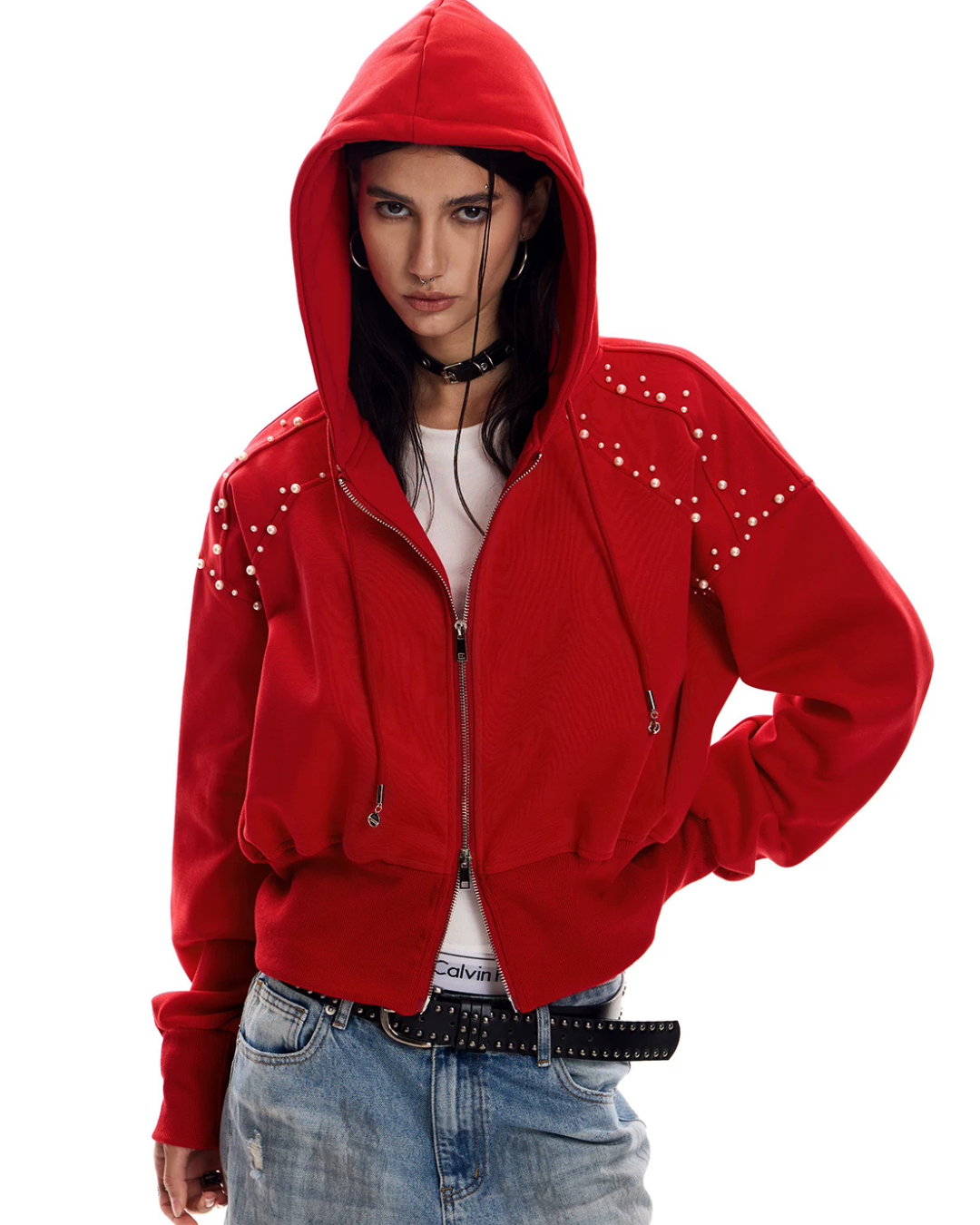 Studded Hooded Zip-Up Jacket ZTS0017