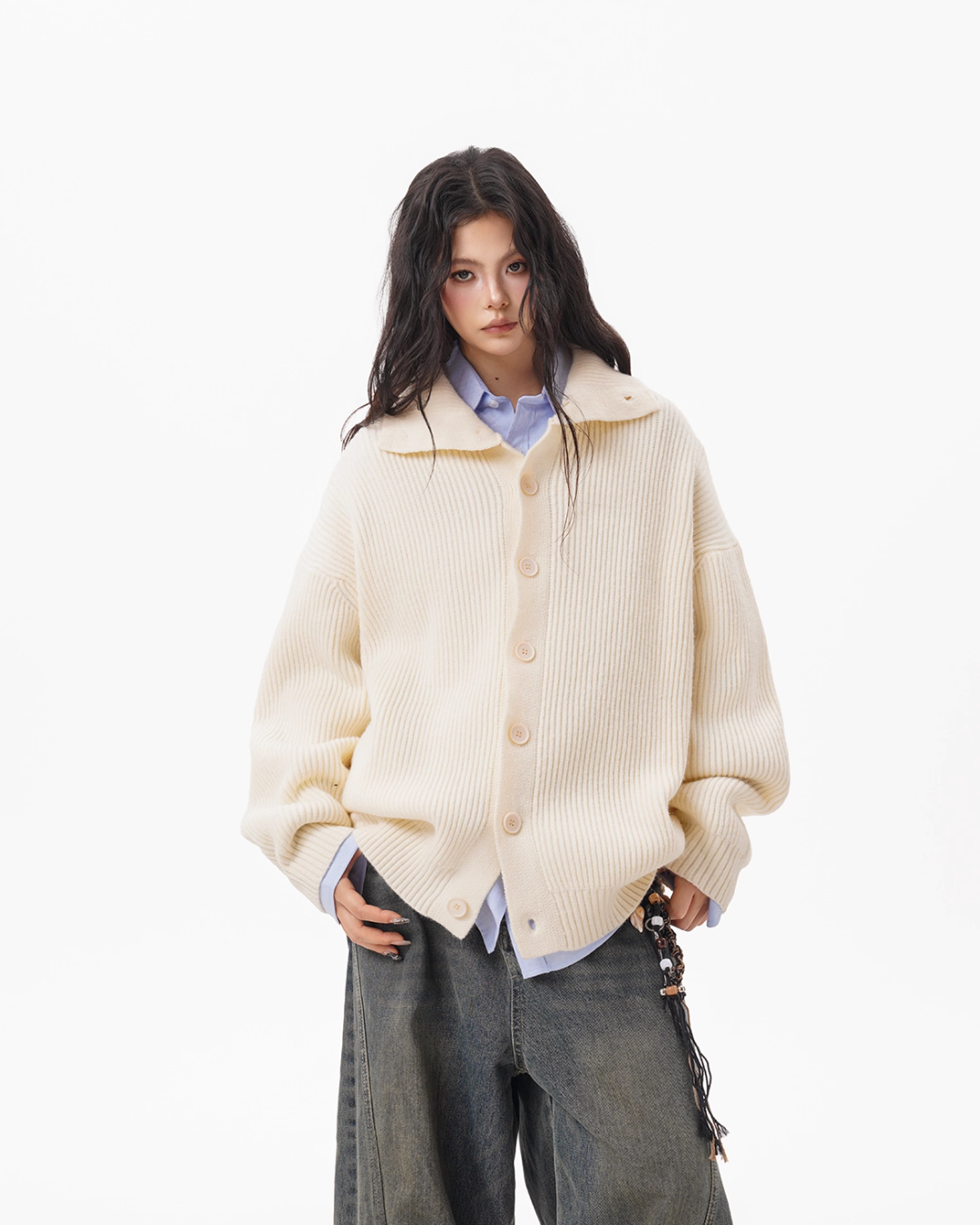 Stand Collar Knit Cardigan BWA0004