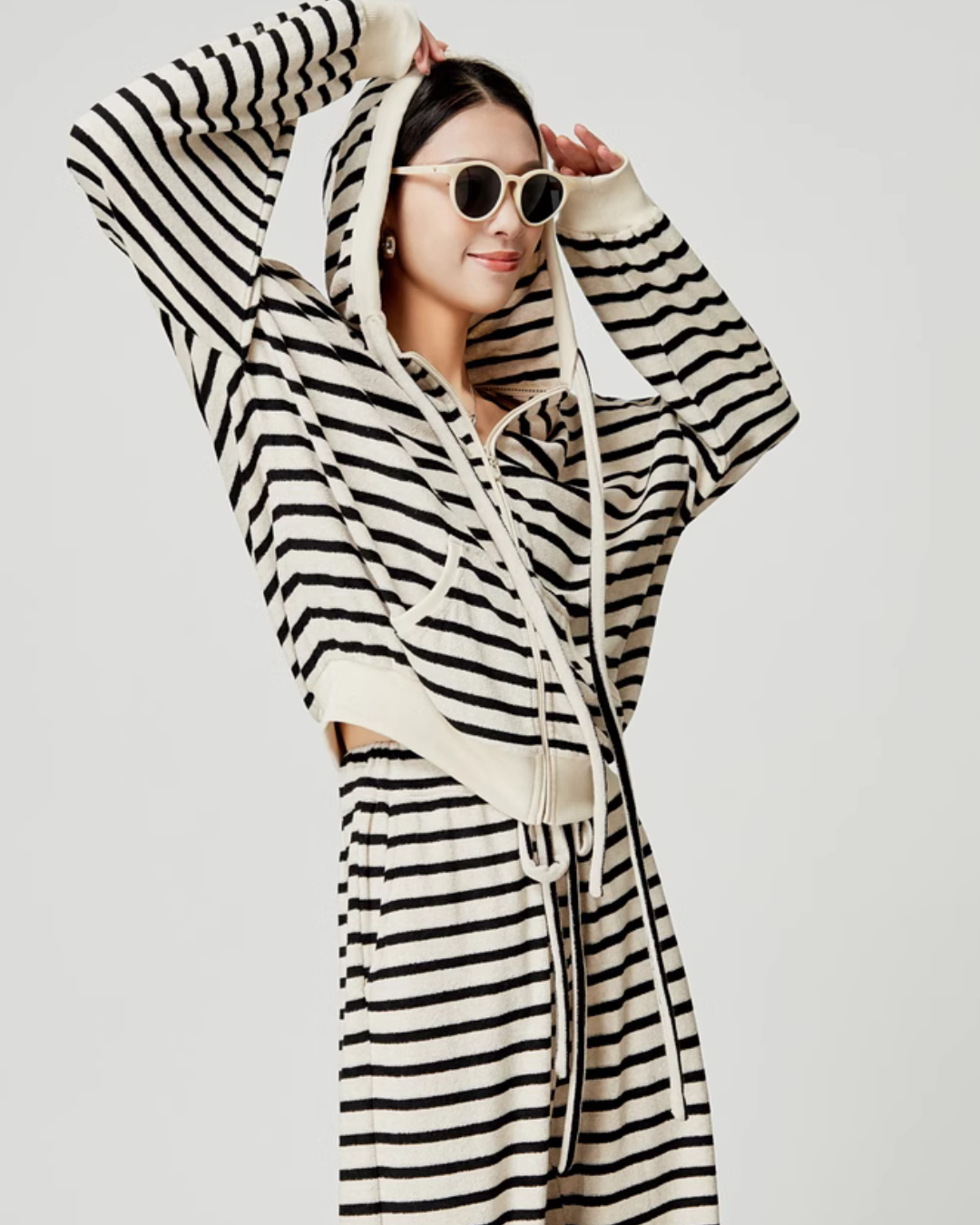 Black＆White Stripes Long Sleeve Tops / Sweatpants LLA0015