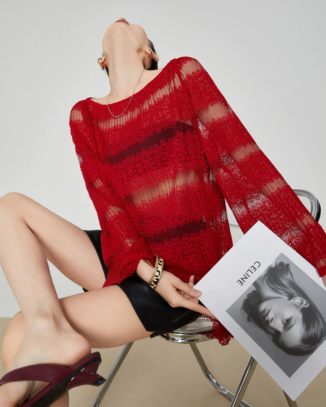 Multi-Border Openwork Oversized Knit FER0364