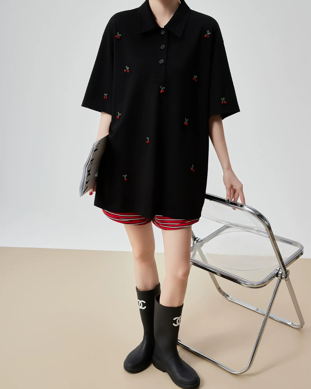 Cherry Embroidery Polo Knit Shirt FER0225