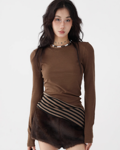 Asymmetric Stripes Slim Long Sleeve Tops ACS0228